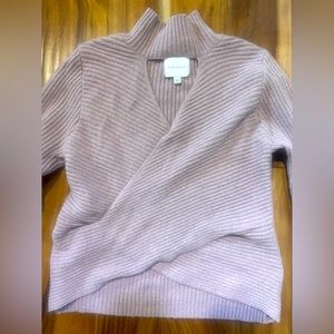 PINK ROSE Dusty Rose Pink Mauve Wrap Cut Out Cleavage Mock Neck Sweater Large